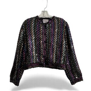 Vintage Three Flaggs Purple Sequined Cardigan Jacket Size See Photos Long Sleeve